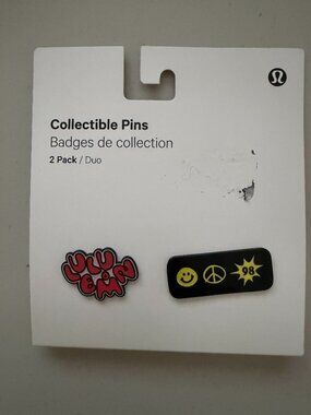 Rare Lululemon Collectible Pins 2-Pack Duo - Pink Bubble Logo & Retro Symbols
